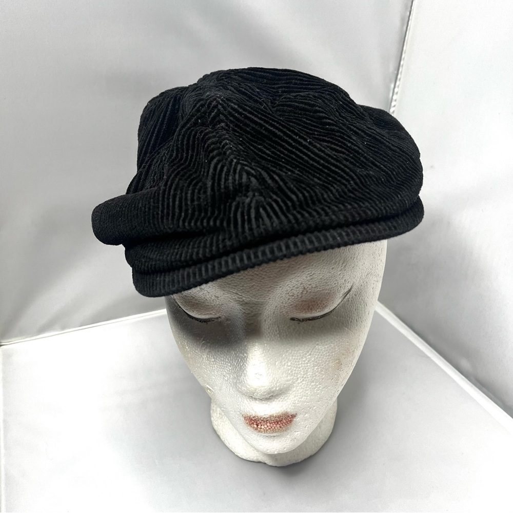 News Boy Cap. Black Corduroy. Size Lg.